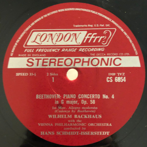 Ludwig van Beethoven, Wilhelm Backhaus, Wiener Philharmoniker, Hans Schmidt-Isserstedt : Piano Concerto No. 4 In G Major Op. 58 (LP)
