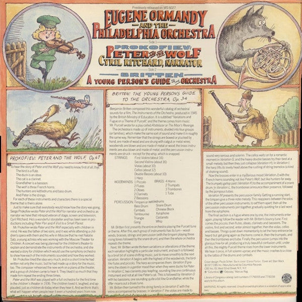 Eugene Ormandy And The Philadelphia Orchestra, Cyril Ritchard Narrates Sergei Prokofiev - Benjamin Britten : Peter And The Wolf / A Young Person's Guide To The Orchestra (LP, Album, RE)