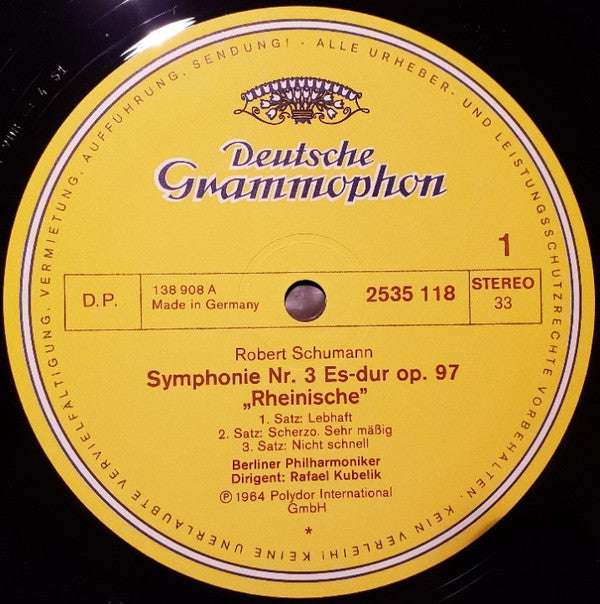 Robert Schumann, Berliner Philharmoniker & Rafael Kubelik : Symphony No. 3 "Rhenish," Manfred Overture (LP, RE)