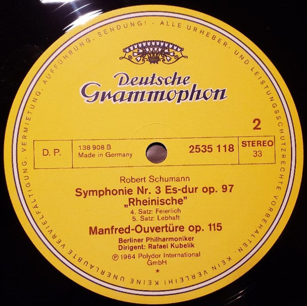 Robert Schumann, Berliner Philharmoniker & Rafael Kubelik : Symphony No. 3 "Rhenish," Manfred Overture (LP, RE)