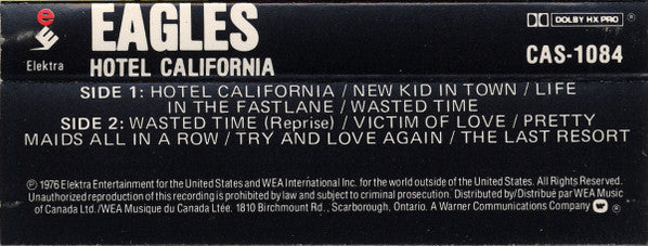 Eagles : Hotel California (Cass, Album, RE, Dol)
