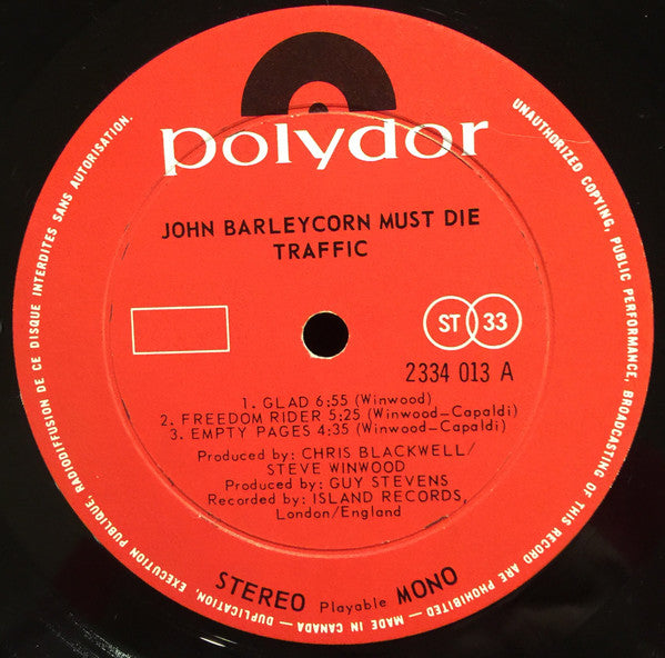 Traffic : John Barleycorn Must Die (LP, Album, Gat)