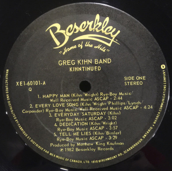 Greg Kihn Band : Kihntinued (LP, Album)