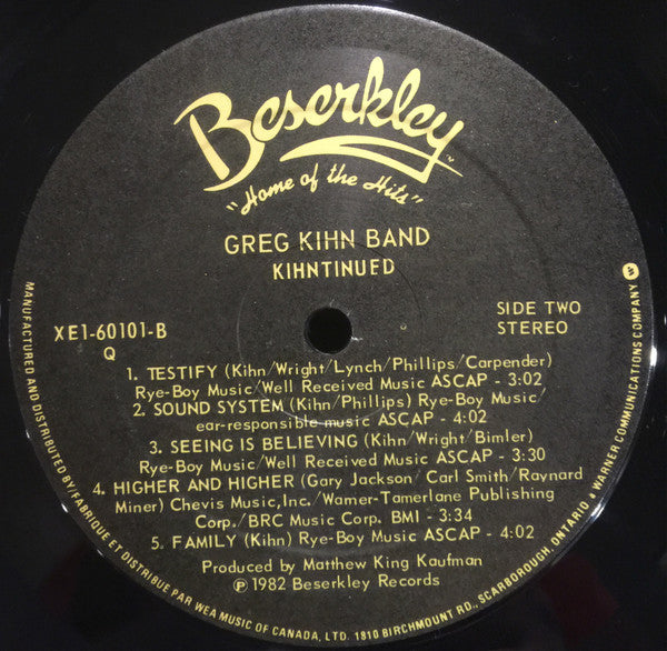 Greg Kihn Band : Kihntinued (LP, Album)