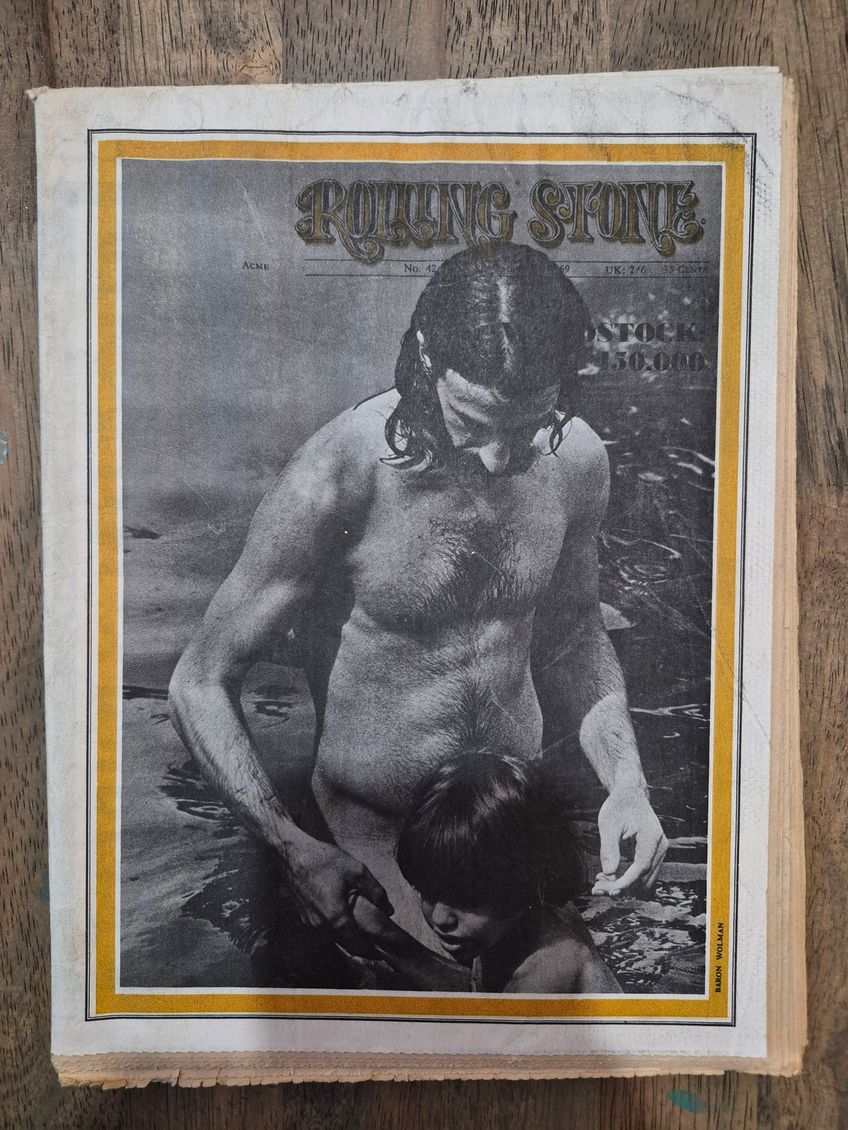 Front cover of Rolling Stone No. 42, September 20, 1969, with the photograph of festival attendees in the lake