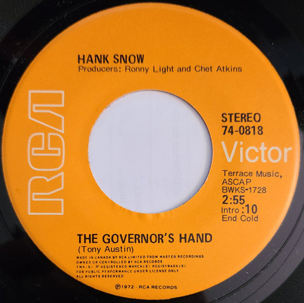 Hank Snow : The Governor's Hand (7", Single)