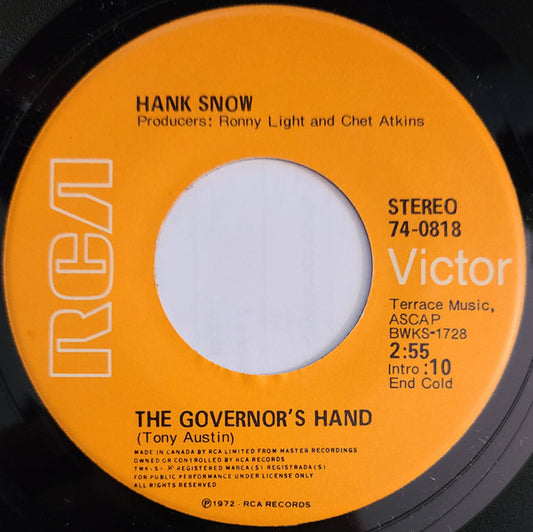 Hank Snow : The Governor's Hand (7", Single)