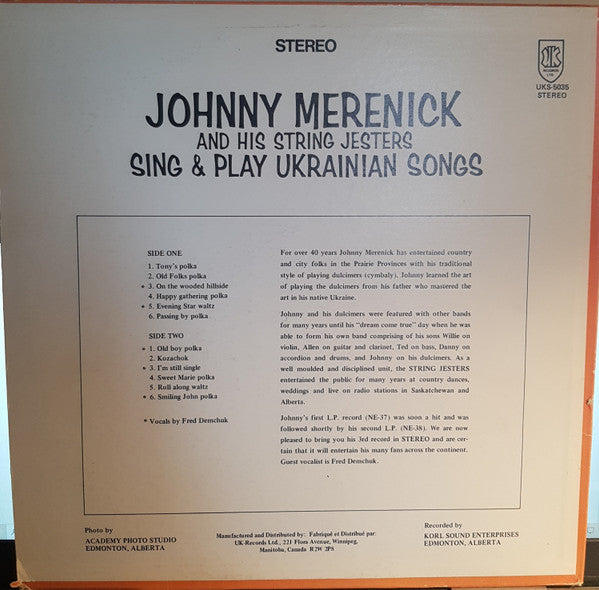 Johnny Mereniuk & His String Jesters : Sing & Play Ukrainian Songs (LP)