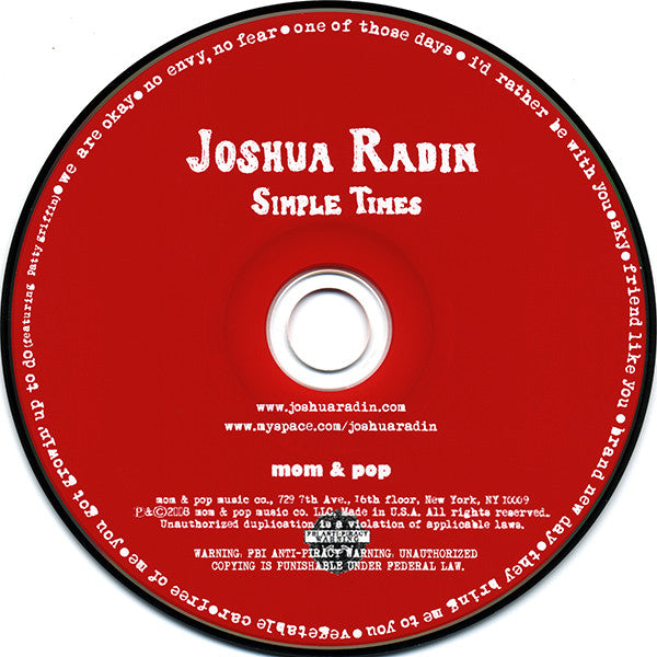 Joshua Radin : Simple Times (CD, Album, Dig)