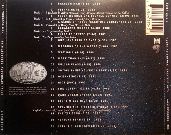 Robyn Hitchcock And The Egyptians* : Greatest Hits (CD, Comp, RM)