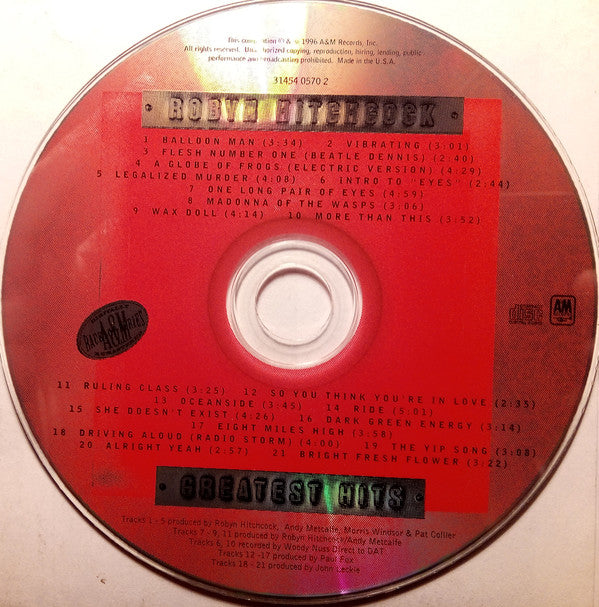 Robyn Hitchcock And The Egyptians* : Greatest Hits (CD, Comp, RM)