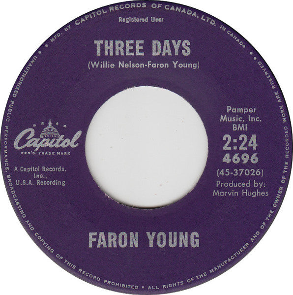 Faron Young : Three Days  (7", Single)