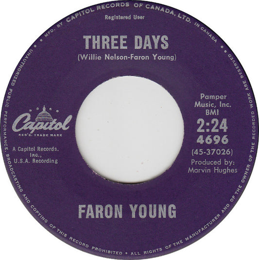 Faron Young : Three Days  (7", Single)