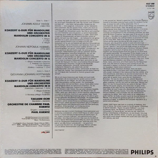Johann Nepomuk Hummel, Johann Adolf Hasse, Johann Hoffmann, Takashi Ochi, Orchestre De Chambre Paul Kuentz : Mandolinenkonzerte = Mandolin Concertos (LP, RE)