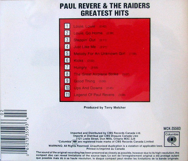 Paul Revere & The Raiders : Greatest Hits (CD, Comp, RE)