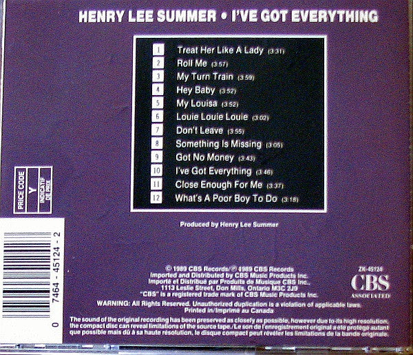 Henry Lee Summer : I've Got Everything (CD, Album)