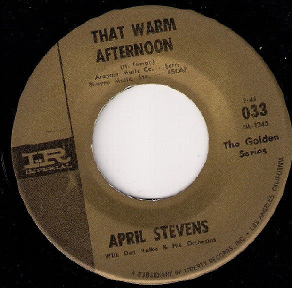 April Stevens With Don Ralke And His Orchestra* : Teach Me Tiger / That Warm Afternoon (7", RE)