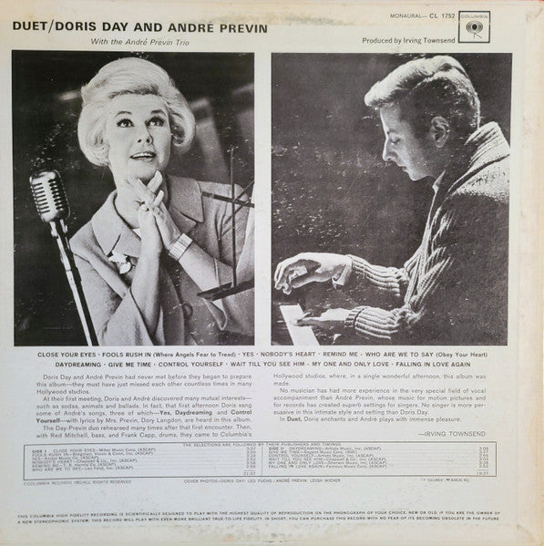 Doris Day And André Previn With The André Previn Trio : Duet (LP, Album, Mono)