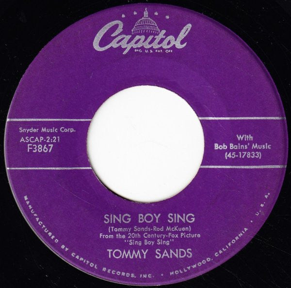 Tommy Sands : Sing Boy Sing / Crazy 'Cause I Love You (7")