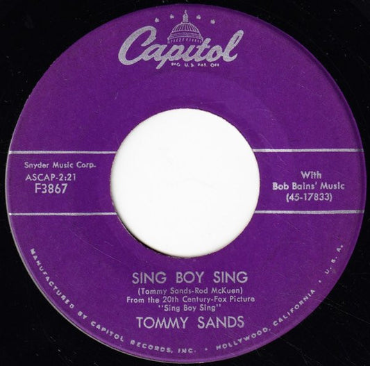 Tommy Sands : Sing Boy Sing / Crazy 'Cause I Love You (7")