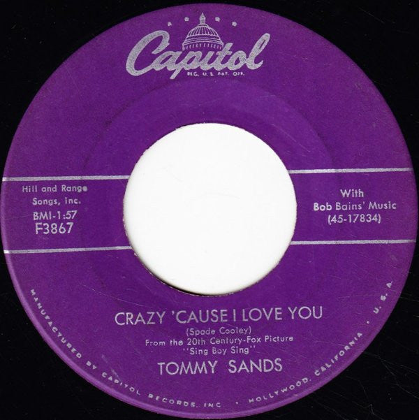 Tommy Sands : Sing Boy Sing / Crazy 'Cause I Love You (7")