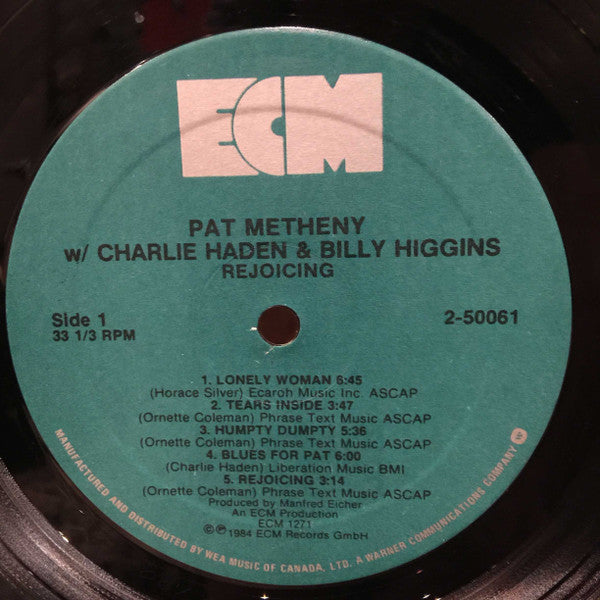 Pat Metheny W/ Charlie Haden & Billy Higgins : Rejoicing (LP, Album)