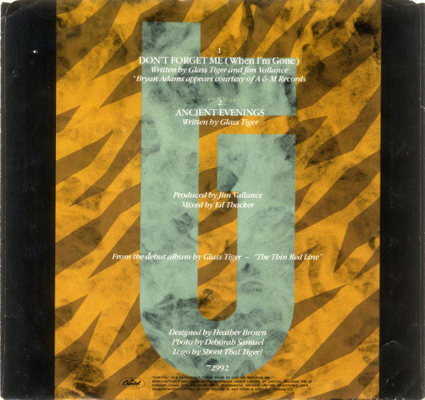 Glass Tiger : Don't Forget Me (When I'm Gone) (7", Single)