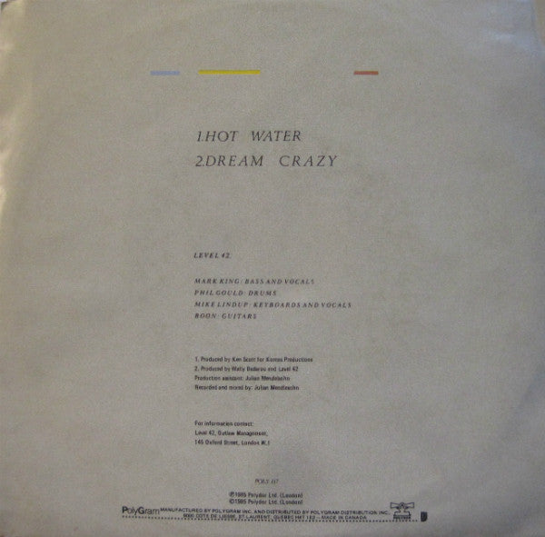 Level 42 : Hot Water (7", Single)