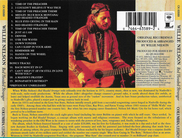 Willie Nelson : Red Headed Stranger (CD, Album, RE, RM)