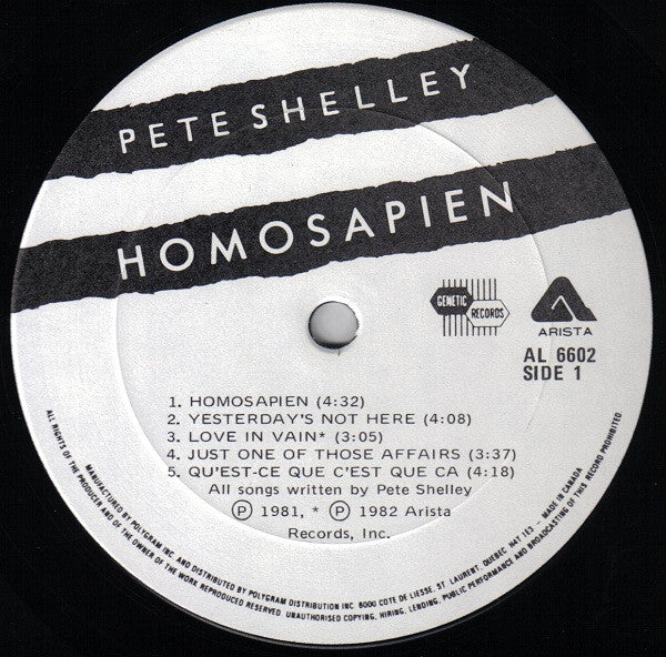Pete Shelley : Homosapien (LP, Album, Qua)