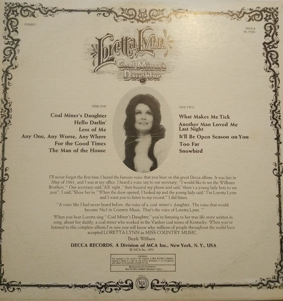 Loretta Lynn : Coal Miner's Daughter (LP, RE)