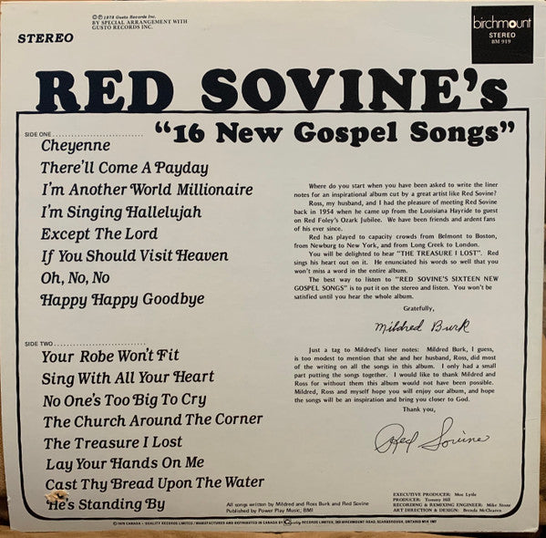 Red Sovine : Red Sovine's "16 New Gospel Songs" (LP, Album)