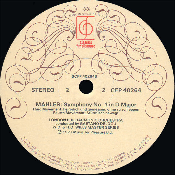 Mahler* / London Philharmonic Orchestra Conducted By Gaetano Delogu : Symphony No. 1 In D Major (LP)
