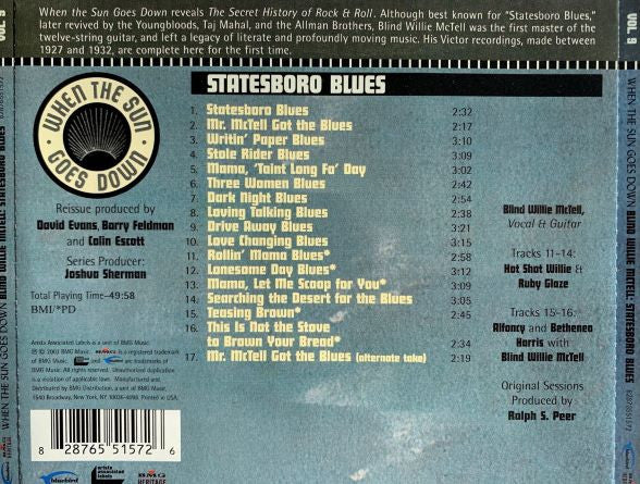 Blind Willie McTell : Statesboro Blues (CD, Comp)