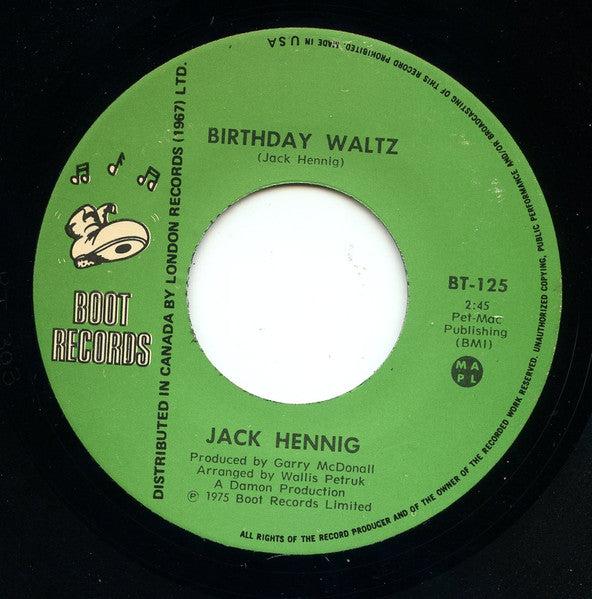 Jack Hennig : Birthday Waltz / Candy And Brandy (7", Single)