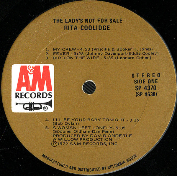 Rita Coolidge : The Lady's Not For Sale (LP, Album, Club, Ter)