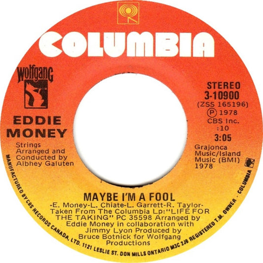 Eddie Money : Maybe I'm A Fool (7")
