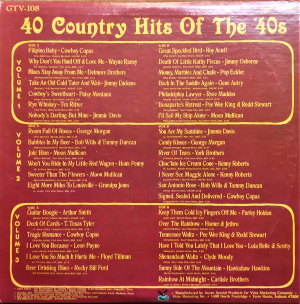 Various : 40 Country Hits Of The '40s (3xLP, Comp)