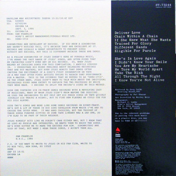 Jules Shear : Demo-itis (LP, Album)