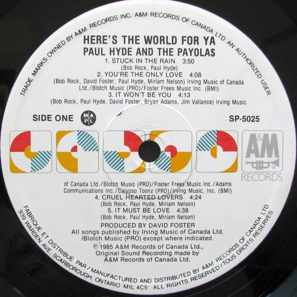 Paul Hyde And The Payola$* : Here's The World For Ya (LP, Album)