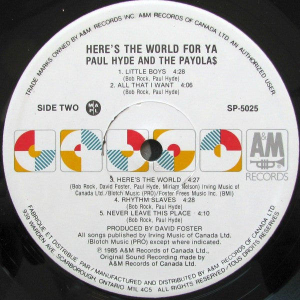 Paul Hyde And The Payola$* : Here's The World For Ya (LP, Album)