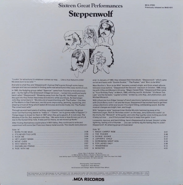 Steppenwolf : Sixteen Great Performances (LP, Comp, RE)