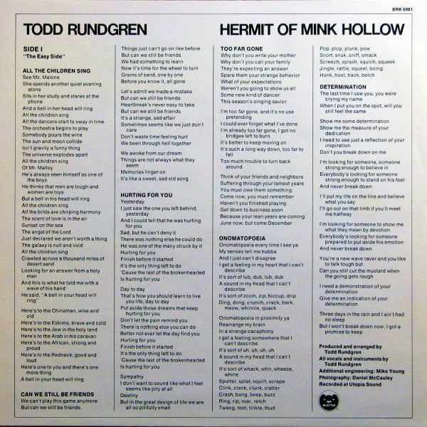 Todd Rundgren : Hermit Of Mink Hollow (LP, Album, C p)