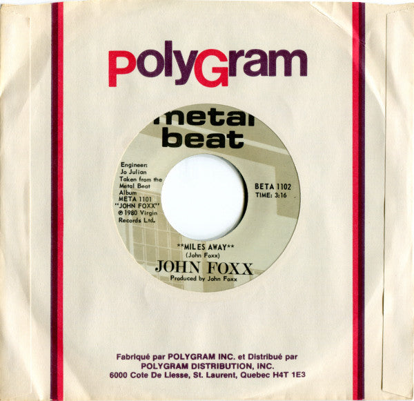 John Foxx : Miles Away (7", Single)