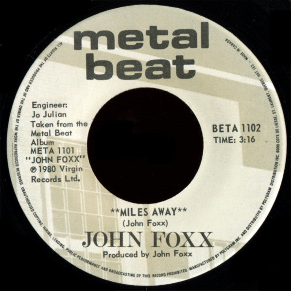 John Foxx : Miles Away (7", Single)