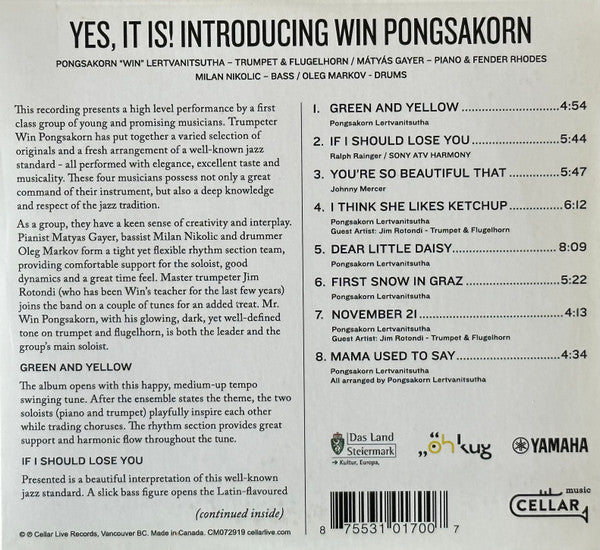 Pongsakorn Lertvanitsutha : Yes, It Is!: Introducing Win Pongsakorn (CD, Album)
