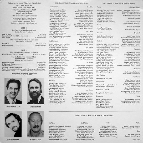 Various : Seventh Annual Honour Night Saskatchewan Music Educators Association (LP)