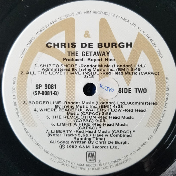 Chris de Burgh : The Getaway (LP, Album, Don)