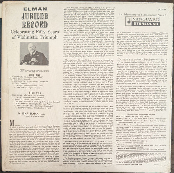 Mischa Elman : Jubilee Record Celebrating 50 Years Of  Violinistic Triumph  (LP, RE)