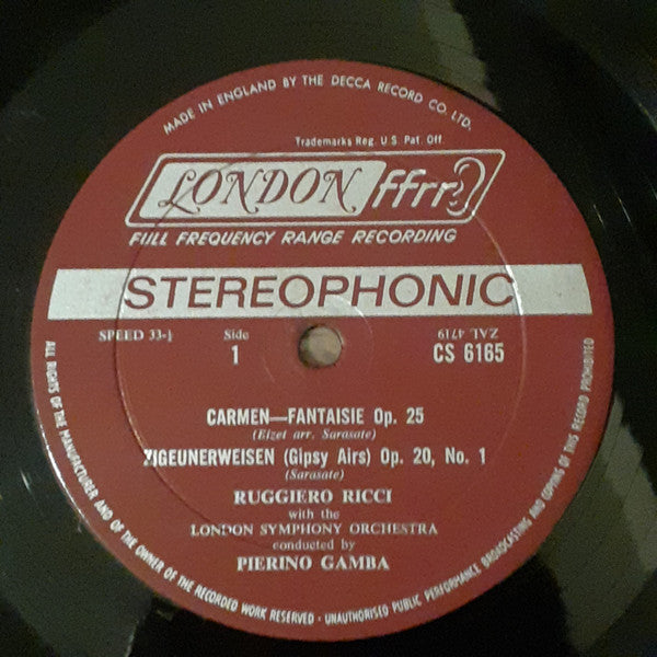 Ruggiero Ricci, Pierino Gamba, London Symphony Orchestra : Carmen Fantaisie / Zigeunerweisen / Havanaise / Introduction And Rondo Capriccioso (LP, Album, RE)